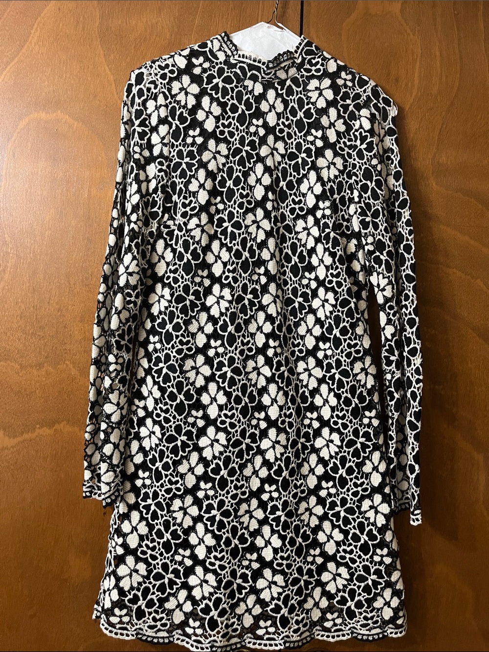 Tracy Reese Black & White Floral Lace Long-Sleeve Dress size 4